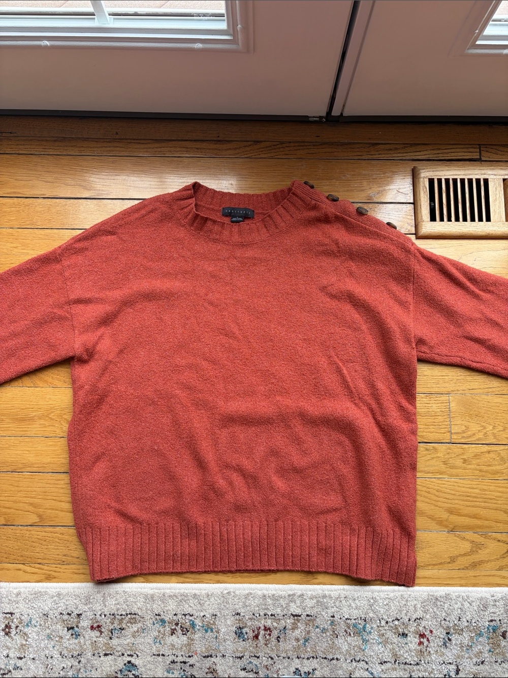 Sanctuary Women’s Rust Crewneck Sweater with Shoulder Buttons
